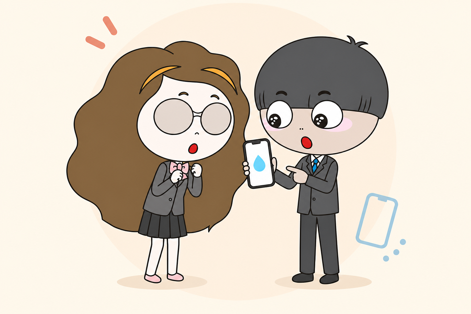 Lucy가 우는 이유를 이야기하는 Sheila와 Bob 캐릭터 삽화